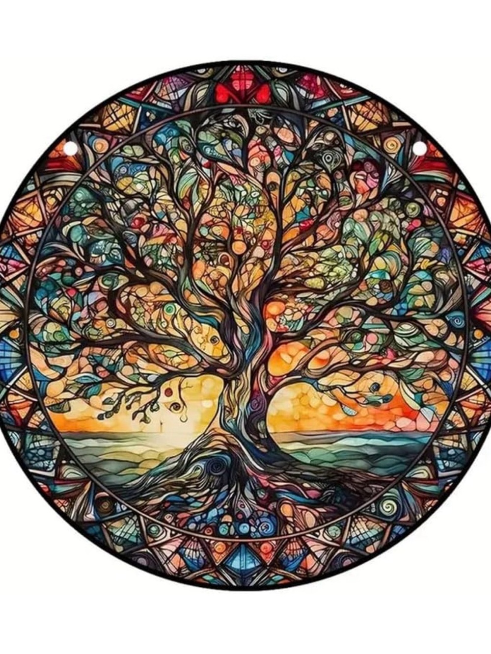 Tree of Life Stained-Glass Style Window art.